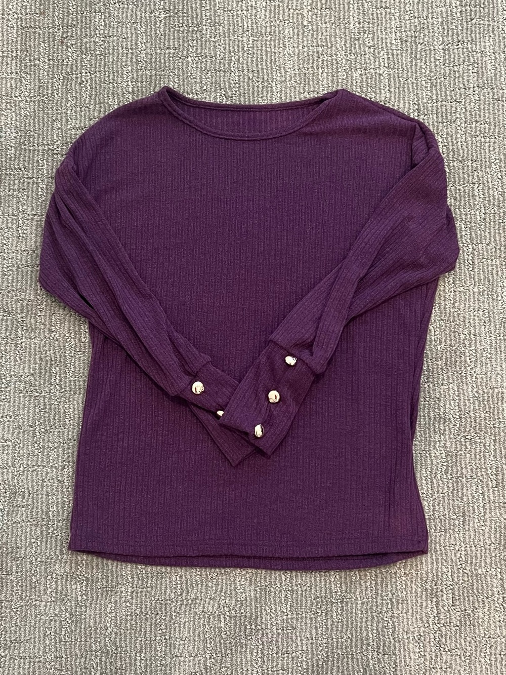 Women’s Ribbed Long-Sleeve Top with Button Cuff - Purple
